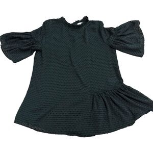 H&M Hunter Green Textured Blouse with Ruffled Sleeves